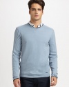 Luxuriously soft cashmere pullover, in a finespun knit finished with a sophisticated V-neck and contrast trim at the collar and cuffs.V-neckCashmereDry cleanImported