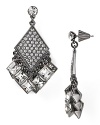 These boldly styled Rebecca Minkoff drop earrings exude a tony allure, detailed with dangling stone centers and a sleek diamond-shaped silhouette.