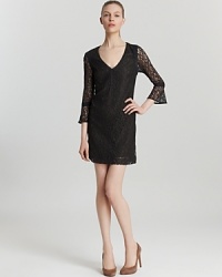 Lovely in lace, this three-quarter sleeve French Connection dress is a très chic choice for the new season--ideal for al fresco cocktails or a celebratory dinner event. Dress it up with silk heels or keep it classic with leather pumps. Lovely in lace, this three-quarter sleeve French Connection dress is a très chic choice for the new season--ideal for al fresco cocktails or a celebratory dinner event. Dress it up with silk heels or keep it classic with leather pumps.