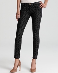 Update your fall denim wardrobe with cool brocade Current/Elliott cropped skinny jeans. Update your fall denim wardrobe with cool brocade Current/Elliott cropped skinny jeans.