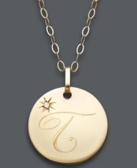 The perfect personalized present! Teresa or Tina will be thrilled to open this thoughtful initial letter pendant. Crafted in 14k gold with a sparkling diamond accent. Approximate length: 16 inches + 2-inch extender. Approximate drop: 3/4 inch. The perfect personalized present! Teresa or Tina will be thrilled to open this thoughtful initial letter pendant. Crafted in 14k gold with a sparkling diamond accent. Approximate length: 16 inches + 2-inch extender. Approximate drop: 3/4 inch.