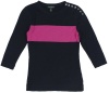 Lauren Jeans Co. Women's Color-Blocked Button-Shoulder Slub Top (Capri Navy/Harbor Pink)