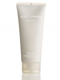 Light Blue Body Cream is hydrating as it enhances fragrance application. Refreshing fragrance is a feminine, fruity-floral fragrance composed of granny smith apples, Sicilian cedar, bluebells, jasmine, white rose, bamboo, cedar wood, amber and musk. 6.7 oz. Imported. Light Blue Body Cream is hydrating as it enhances fragrance application. Refreshing fragrance is a feminine, fruity-floral fragrance composed of granny smith apples, Sicilian cedar, bluebells, jasmine, white rose, bamboo, cedar wood, amber and musk. 6.7 oz. Imported.