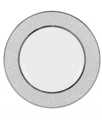 At once formal and festive, the Pearl Beads accent plate sets a celebratory tone in fine bone china wrapped in bands of shimmering platinum. Swirling white dots adds a sense of playfulness to an elegant Lenox dinnerware collection. At once formal and festive, the Pearl Beads accent plate sets a celebratory tone in fine bone china wrapped in bands of shimmering platinum. Swirling white dots adds a sense of playfulness to an elegant Lenox dinnerware collection.