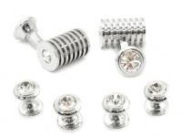 Silver Clear Swarovski Barrel Formal Set by Cuff-Daddy Silver Clear Swarovski Barrel Formal Set by Cuff-Daddy