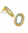 18k Gold Open Oval Aqua Blue Cubic Zirconia Stud Drop Earring