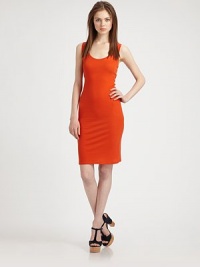 Head-turning scoopneck dress has an ultra-fitted silhouette and a plunging scoopback. ScoopneckSleevelessScoopbackAbout 24 from natural waist96% Lyocell/4% spandexDry cleanImportedModel shown is 5'10 (177cm) wearing US size Small. Head-turning scoopneck dress has an ultra-fitted silhouette and a plunging scoopback. ScoopneckSleevelessScoopbackAbout 24 from natural waist96% Lyocell/4% spandexDry cleanImportedModel shown is 5'10 (177cm) wearing US size Small.