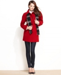 Cool raglan seams update a classic wool-blend walker coat from London Fog. A removable, coordinating plaid scarf completes the look. Cool raglan seams update a classic wool-blend walker coat from London Fog. A removable, coordinating plaid scarf completes the look.