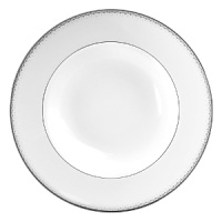 Encircled by scallops and cascading platinum dots, Dentelle brings to mind the exquisitely finished hems of Moniques couture bridal gowns. An accent plate with a full border in soft pearlescent gray casts a subtle shimmer. The refined border design, together with its modern color palette and finish, make this pattern as versatile as it is beautiful. Encircled by scallops and cascading platinum dots, Dentelle brings to mind the exquisitely finished hems of Moniques couture bridal gowns. An accent plate with a full border in soft pearlescent gray casts a subtle shimmer. The refined border design, together with its modern color palette and finish, make this pattern as versatile as it is beautiful.