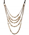 Gold standard. Lucky Brand's multi-strand necklace combines gold tone mixed-metal beads with trendy leather accents. Approximate length: 24 inches. Approximate drop: 4-1/2 inches.