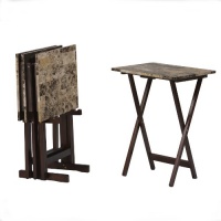 Linon Home Decor Tray Table Set, Faux Marble, Brown Linon Home Decor Tray Table Set, Faux Marble, Brown