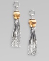 A two-tone design with cobra chain tassels. Sterling silver and aged palladium Drop, about 3 Post back Made in Italy 