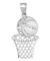 The perfect gift for the aspiring LeBron James or Carmelo Anthony. Crafted from diamond-cut 14k white gold, this basketball and basket charm is a slam dunk. Chain not included. Approximate length: 1-1/5 inches. Approximate width: 3/5 inch.