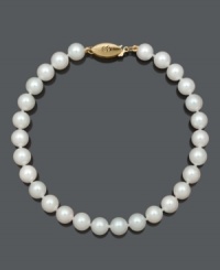 Embrace natural beauty and refinement with elegant pearls. Bracelet features AA Akoya cultured pearls (6-6-1/2 mm) and a 14k gold clasp. Approximate length: 8 inches. Embrace natural beauty and refinement with elegant pearls. Bracelet features AA Akoya cultured pearls (6-6-1/2 mm) and a 14k gold clasp. Approximate length: 8 inches.
