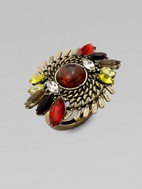 An eclectic design with colorful stones and a chain link motif. Glass stonesBrassWidth, about 2Imported 