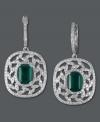 A style everyone will admire. Effy Collection's exquisite earrings features a diamond-coated (1 ct. t.w.) leaf pattern that highlights an emerald center stone (1-9/10 ct. t.w.). Set in 14k white gold. Emerald-cut emerald from Brazil. Approximate drop length: 1-1/4 inches. Approximate drop width: 2/3 inch.