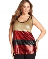 Electrify your look with DKNY's striped plus size tank top, showcasing a sequined finish!