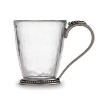 Mouth-blown glass is accented with a delicate pewter beaded rim to create this graceful mug from Arte Italica. Mouth-blown glass is accented with a delicate pewter beaded rim to create this graceful mug from Arte Italica.