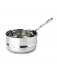 Nesting comfortably inside the saucepan, the double boiler provides the perfect space for whisking sauces that can't take direct heat. All-Clad's high-performance double boiler is constructed with a durable stainless steel interior, a pure aluminum core and a hand-polished mirror-finished exterior. Lifetime warranty. Nesting comfortably inside the saucepan, the double boiler provides the perfect space for whisking sauces that can't take direct heat. All-Clad's high-performance double boiler is constructed with a durable stainless steel interior, a pure aluminum core and a hand-polished mirror-finished exterior. Lifetime warranty.
