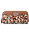 Vibrant prints and helpful details make this Fossil wallet stylish and useful.