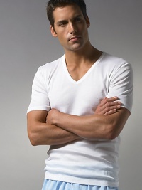 Ultra-fine rib mercerized cotton tee with a classic cut and a comfortable, body-hugging fit. Machine wash Imported Ultra-fine rib mercerized cotton tee with a classic cut and a comfortable, body-hugging fit. Machine wash Imported