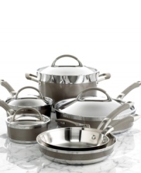 Build an impressive kitchen with a collection preferred by professional chefs for its stainless steel and aluminum construction, which delivers faster, more even heating. The polished stainless steel exterior is highlighted by an accent band to add a contemporary touch to your stylish space, while the brushed interior is built durable to accommodate metal utensils and cleanup fast in the dishwasher! Lifetime warranty. Qualifies for Rebate Build an impressive kitchen with a collection preferred by professional chefs for its stainless steel and aluminum construction, which delivers faster, more even heating. The polished stainless steel exterior is highlighted by an accent band to add a contemporary touch to your stylish space, while the brushed interior is built durable to accommodate metal utensils and cleanup fast in the dishwasher! Lifetime warranty. Qualifies for Rebate
