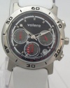 VOLERE Chronograph Watches men quartz with Seiko Mov't Black Dial White Leahter Band