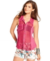 A hot summer layering piece, this sheer chiffon Free People top looks just right over the season's bandeaus! A hot summer layering piece, this sheer chiffon Free People top looks just right over the season's bandeaus!