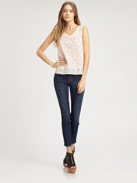 A charming sleeveless topper crafted from delicate floral lace, this season's essential feminine embellishment.Top yokeSleevelessFlat frontLined bodiceAbout 22 from shoulder to hem70% cotton/30% nylonDry cleanImportedModel shown is 5'10 (177cm) wearing US size Small. A charming sleeveless topper crafted from delicate floral lace, this season's essential feminine embellishment.Top yokeSleevelessFlat frontLined bodiceAbout 22 from shoulder to hem70% cotton/30% nylonDry cleanImportedModel shown is 5'10 (177cm) wearing US size Small.