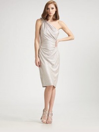 A glamorous design with a beaded floral embellishment on the shoulder and gentle ruching on the side seam. Side zipper Polyester lining About 25 from natural waist Polyester; dry clean Made in USA of imported fabricOUR FIT MODEL RECOMMENDS ordering true size.. A glamorous design with a beaded floral embellishment on the shoulder and gentle ruching on the side seam. Side zipper Polyester lining About 25 from natural waist Polyester; dry clean Made in USA of imported fabricOUR FIT MODEL RECOMMENDS ordering true size..