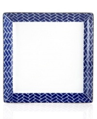 An indigo pattern in white porcelain makes the Trellis square accent plate a stylish companion to Grand Buffet Platinum dinnerware, also by Charter Club. A banded edge adds a classic touch. An indigo pattern in white porcelain makes the Trellis square accent plate a stylish companion to Grand Buffet Platinum dinnerware, also by Charter Club. A banded edge adds a classic touch.