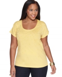 Upgrade your basic tee with Charter Club's short sleeve plus size top, finished by a beaded front. (Clearance) Upgrade your basic tee with Charter Club's short sleeve plus size top, finished by a beaded front. (Clearance)