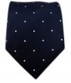 100% Silk Woven Navy and White Satin Dot Tie