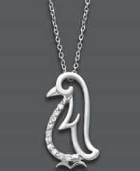 A chic, cold-weather friend! This pretty penguin pendant shines with the addition of sparkling, round-cut diamonds (1/10 ct.t.w.) set in sterling silver. Approximate length: 18 inches. Approximate drop: 7/8 inch. A chic, cold-weather friend! This pretty penguin pendant shines with the addition of sparkling, round-cut diamonds (1/10 ct.t.w.) set in sterling silver. Approximate length: 18 inches. Approximate drop: 7/8 inch.