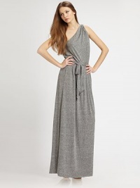 Unleash your inner goddess in this one-shoulder, floor-length silhouette, enhanced by a self tie at the waist. Asymmetrical necklineSleevelessSelf tie at waistAbout 41 from natural waist50% polyester/38% cotton/12% rayonDry cleanMade in USAModel shown is 5'10 (177cm) wearing US size Small. Unleash your inner goddess in this one-shoulder, floor-length silhouette, enhanced by a self tie at the waist. Asymmetrical necklineSleevelessSelf tie at waistAbout 41 from natural waist50% polyester/38% cotton/12% rayonDry cleanMade in USAModel shown is 5'10 (177cm) wearing US size Small.
