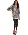 Style&co.'s printed tunic is elevated by a placket full of shiny beading.