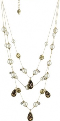 Betsey Johnson Multi-Row Crystal Leopard Teardrop Illusion Necklace