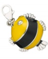 Add a little fun to your necklace or bracelet with this colorful blowfish. Charm features yellow and black enamel stripes with cubic zirconia accents. Crafted in sterling silver. Lobster claw clasp. Approximate drop: 3/4 inch.