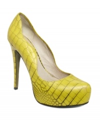 Between the sexy croc embossed upper and the curvy silhouette, Lisa for Donald Pliner's Alexis platform pumps are an excellent choice for adding colorful sex appeal to your outfit. Between the sexy croc embossed upper and the curvy silhouette, Lisa for Donald Pliner's Alexis platform pumps are an excellent choice for adding colorful sex appeal to your outfit.