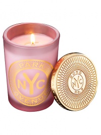 From a uniquely New York collection of scents, this feminine, floral-scented candle pervades the air with elegance.  · Paperwhite, iris, rose, with soothing chamomile  · Made of the finest wax and wicks  · In sturdy, tinted glass container  · Gilt metal cap keeps scent from fading  · Burn time, approx. 60 hours 