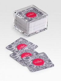 Set of disposable coasters adds a special touch to cocktail hour or a dinner party. Arrives in a Lucite box with a lid for easy storage. Perfect gift idea Set of 125 coasters Made of heavyweight paperboard Set: 4 X 4 X 3 Made in USAFOR PERSONALIZATION Select a quantity, then scroll down and click on PERSONALIZE & ADD TO BAG to choose and preview your monogramming options. Please allow 2 weeks for delivery. Set of disposable coasters adds a special touch to cocktail hour or a dinner party. Arrives in a Lucite box with a lid for easy storage. Perfect gift idea Set of 125 coasters Made of heavyweight paperboard Set: 4 X 4 X 3 Made in USAFOR PERSONALIZATION Select a quantity, then scroll down and click on PERSONALIZE & ADD TO BAG to choose and preview your monogramming options. Please allow 2 weeks for delivery.