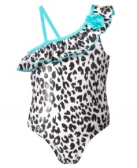 A fashionista find. Your little style expert will love this modern take on the swimsuit with the one-shoulder, one-piece from Flapdoodles. (Clearance) A fashionista find. Your little style expert will love this modern take on the swimsuit with the one-shoulder, one-piece from Flapdoodles. (Clearance)