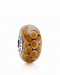 This sizable murano glass charm features a snakeskin-like pattern for a touch of exotic glamour. Logo-engraved sterling silver trim displays the PANDORA signature. This sizable murano glass charm features a snakeskin-like pattern for a touch of exotic glamour. Logo-engraved sterling silver trim displays the PANDORA signature.
