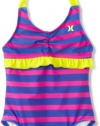 Hurley Girls 2-6X Minnow Stripe One Piece, Fuchsia, 6