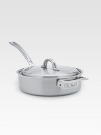 An elegant, professional-grade saute pan is manufactured with exclusive multi-ply construction, a specially designed combination of stainless steel and aluminum alloys for lifetime performance, durability, easy cleanup and even heat distribution.Lid includedErgonomic handle constructed of investment-cast stainless steel with stay-cool vent designIncludes 18/10 stainless steel cooking surface, aluminum alloy core An elegant, professional-grade saute pan is manufactured with exclusive multi-ply construction, a specially designed combination of stainless steel and aluminum alloys for lifetime performance, durability, easy cleanup and even heat distribution.Lid includedErgonomic handle constructed of investment-cast stainless steel with stay-cool vent designIncludes 18/10 stainless steel cooking surface, aluminum alloy core