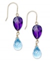 A double splash of color. Pear-cut amethyst (7 ct. t.w.) and blue topaz (9 ct. t.w.) adorn these stunning drop earrings. Set in 14k gold. Approximate drop: 1-1/2 inches.