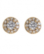 Get ultra-glamorous with simple studs. Betsey Johnson earrings feature sparkling, round-cut crystals in antique gold tone mixed metal.