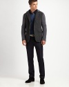 Meticulously crafted from superior wool with embroidered stitch detail at the pockets and waist, this pinstriped design highlights distinctive details for the distinguished gentleman.Flat-front styleSide slash, back welt pocketsInseam, about 33WoolDry cleanMade in Italy