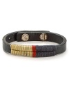 Waxed wraparound threads bring colorful contrast to this naturally smooth, metal-studded Vachetta leather bracelet.