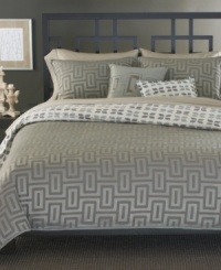 The look of stylish serenity, two ways! Boasting a modern jacquard with a metallic sheen and a simply soothing geometric print, the Bryan Keith Stockholm duvet cover set offers two excited designs in one reversible, mix & match ensemble. Coordinating decorative pillows accent the set with contemporary flair. The look of stylish serenity, two ways! Boasting a modern jacquard with a metallic sheen and a simply soothing geometric print, the Bryan Keith Stockholm duvet cover set offers two excited designs in one reversible, mix & match ensemble. Coordinating decorative pillows accent the set with contemporary flair.